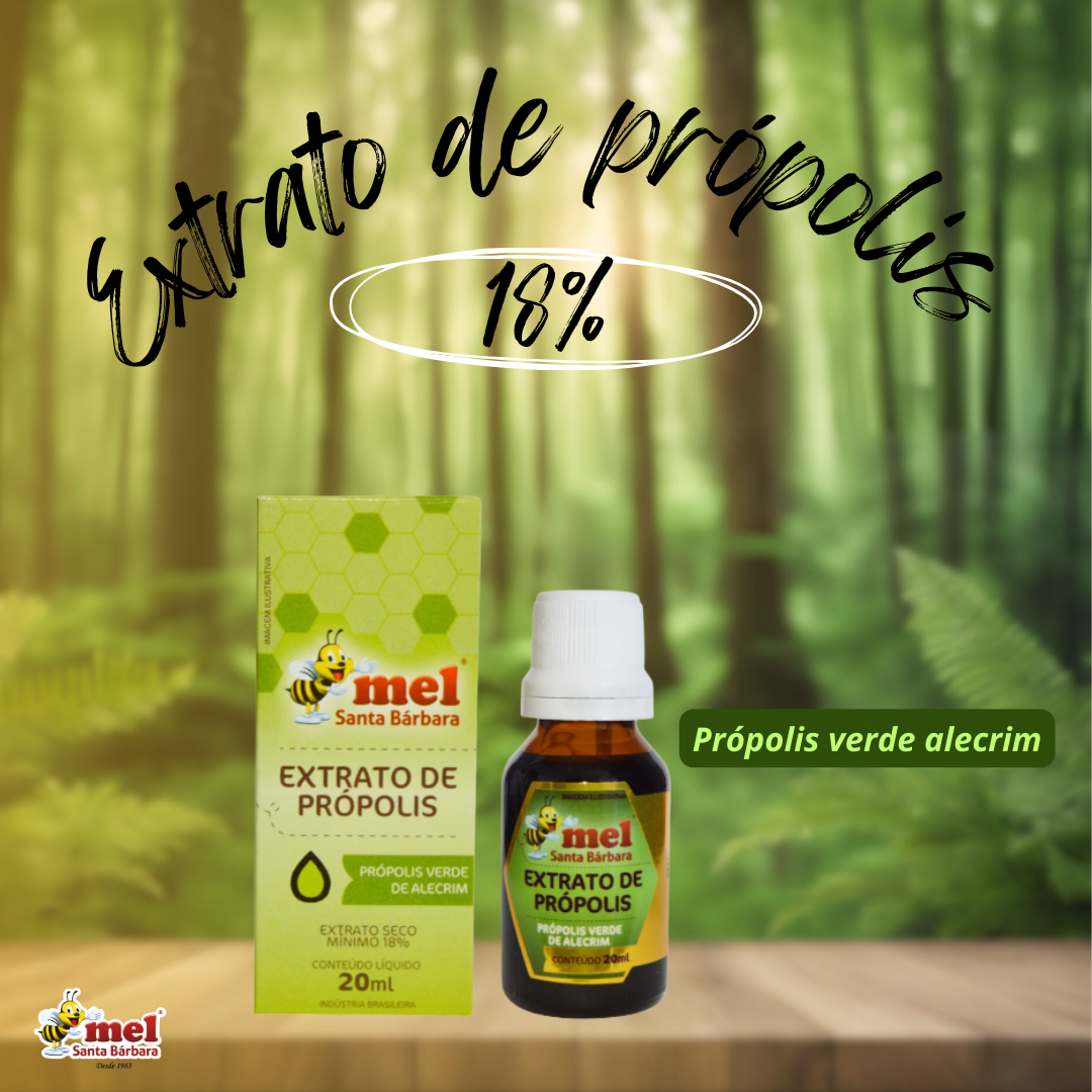 Extrato de Própolis Verde com Alecrim 18% Mel Santa Bárbara 20ml | Imunidade Natural | Alta Concentração